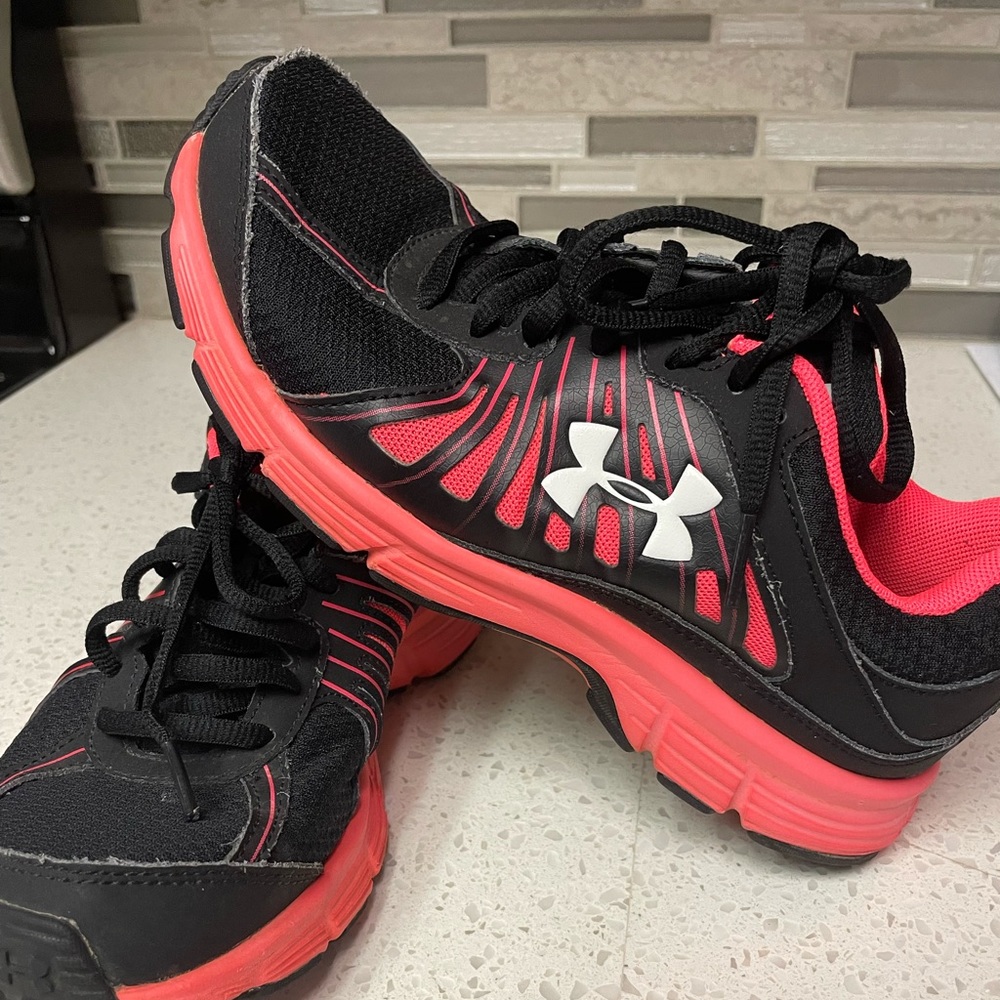 Under Armour running shoes- black and hot pink.